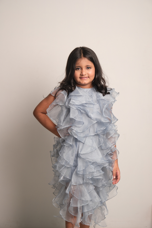 Girls' Frost Blue Layered Ruffle Party Dress