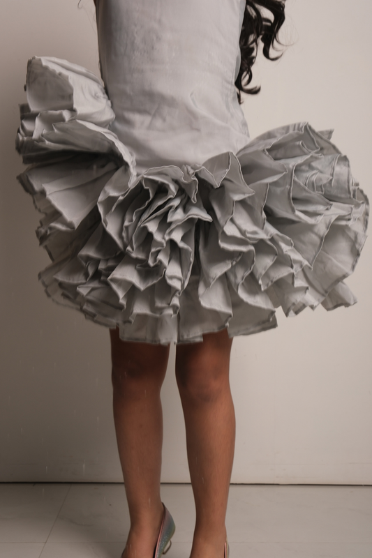 Girls' Grey Ruffle Party Dress with Sleeveless Bodice