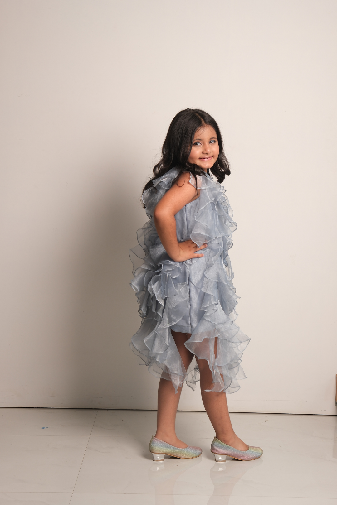 Girls' Frost Blue Layered Ruffle Party Dress