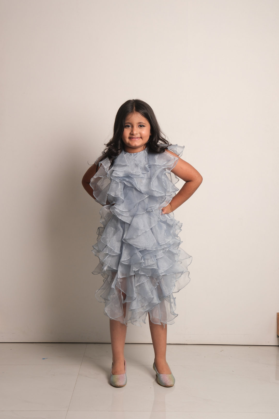 Girls' Frost Blue Layered Ruffle Party Dress